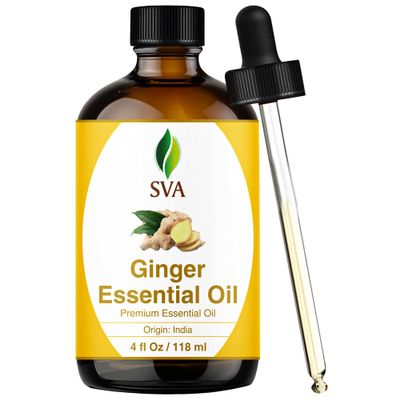 SVA Ginger Essential Oil  4 Fl Oz  100% Natural Ginger Oil - for Diffuser, Hair Care, Face, Skin Care, Aromatherapy, Scalp and Body Massage, Soap and Candle Making  with Dropper