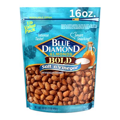 Blue Diamond Almonds Salt N' Vinegar Flavored Snack Nuts, 16 Oz Resealable Bag (Pack of 1)
