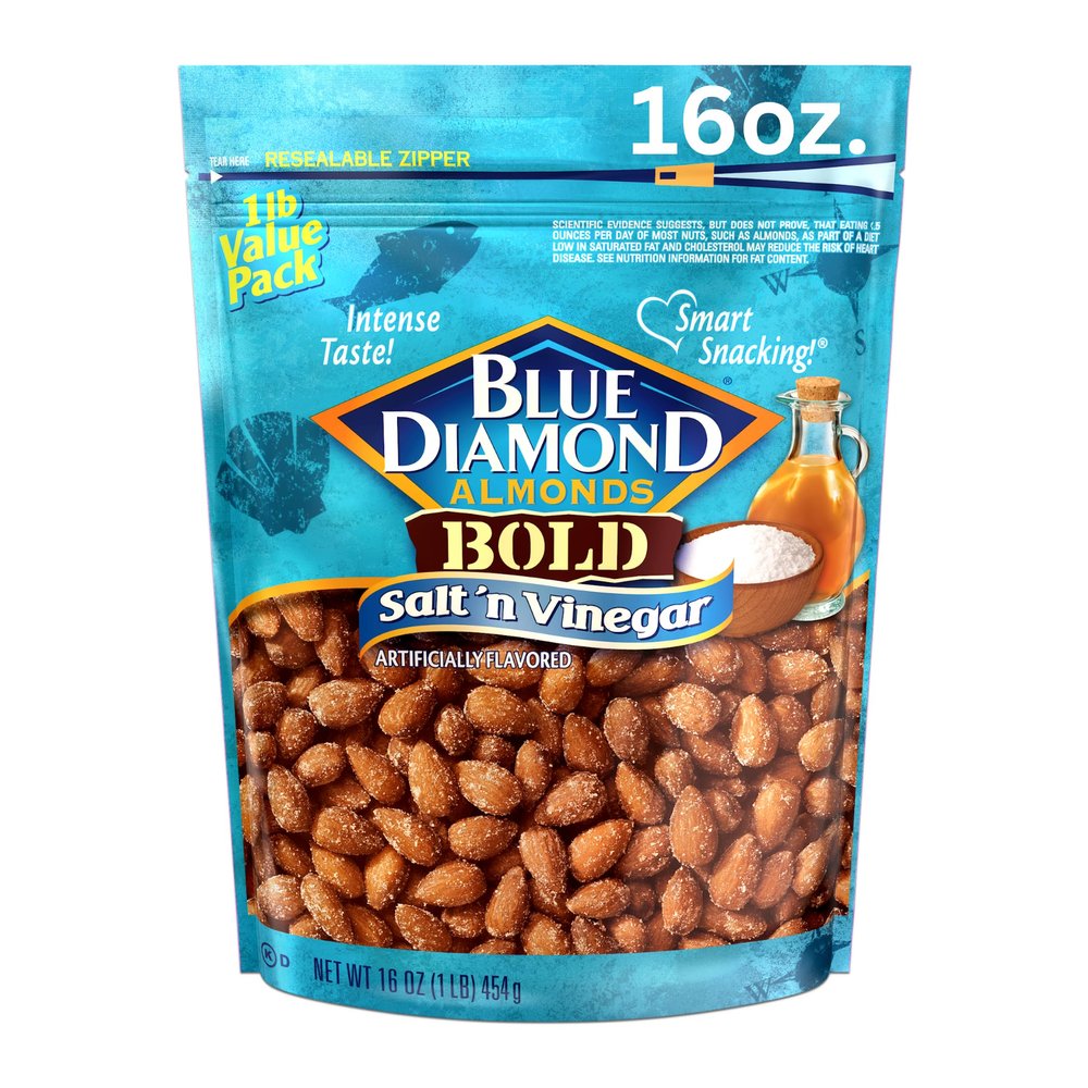 Blue Diamond Almonds Salt N' Vinegar Flavored Snack Nuts, 16 Oz Resealable Bag (Pack of 1)