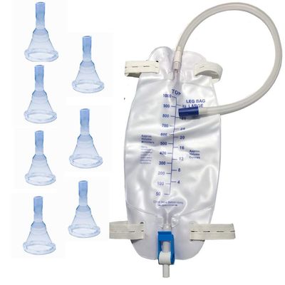 Male Complete Kit Urinary Incontinence 7-Condom Catheters External Self-Seal,Premium Leg Bag 1000mlwith 18" Tubing, Straps & Fast and Easy Draining (31mm (Intermediate))
