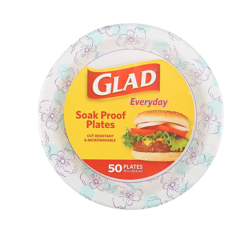 Glad Round Disposable Paper Plates 10 in, Blue Flower|Soak Proof, Cut Proof, Microwave Safe Heavy Duty Paper Plates 10"|50 Count Bulk Paper Plates, Paper Plates 10 Inch, Bulk for Parties and Occasions