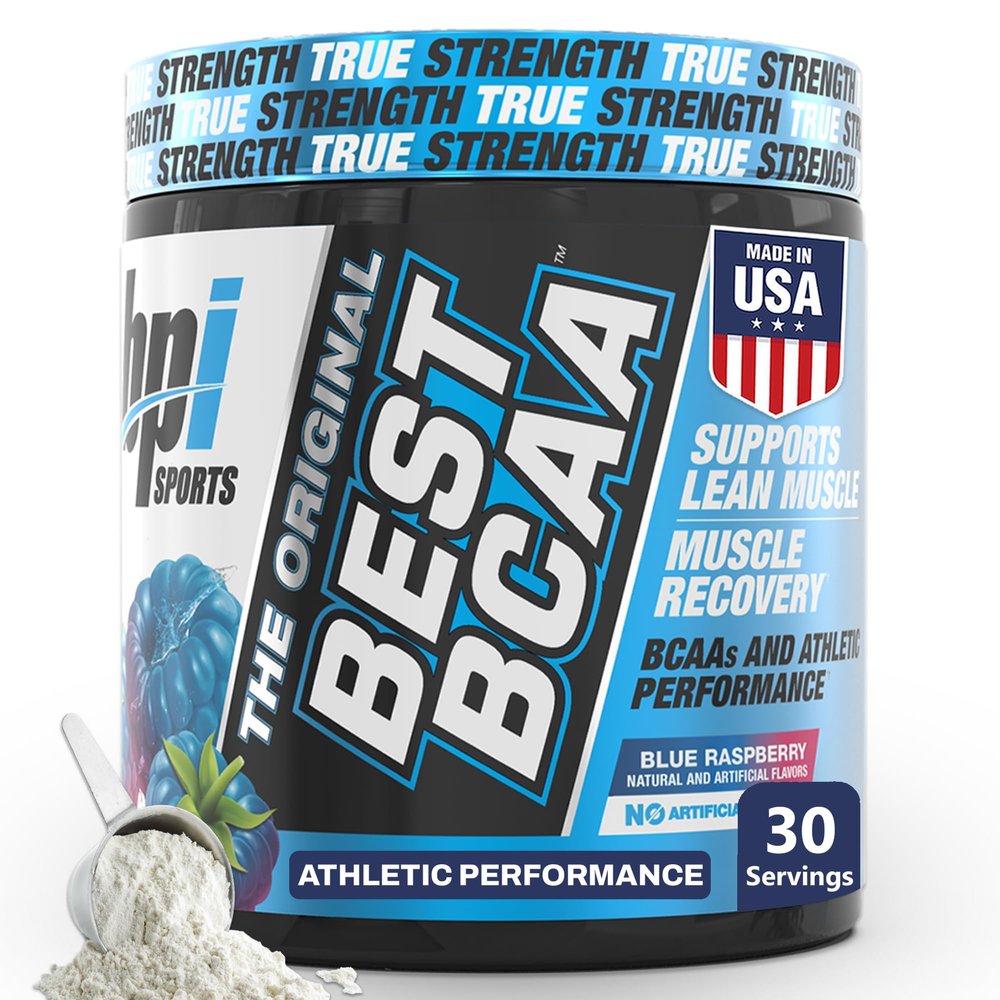 BPI Sports Best BCAA Powder - Muscle Recovery Support - Branched Chain Amino Acids | Building Blocks of Protein and Muscle - Post Workout Recovery  Hydration - Blue Raspberry, 30 Servings