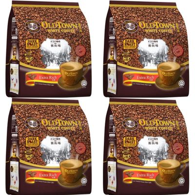 Old Town White Coffee 3 in 1 Extra Rich Flavor Dark Roast (4 pack x 15 sachets) Imported from Malaysia