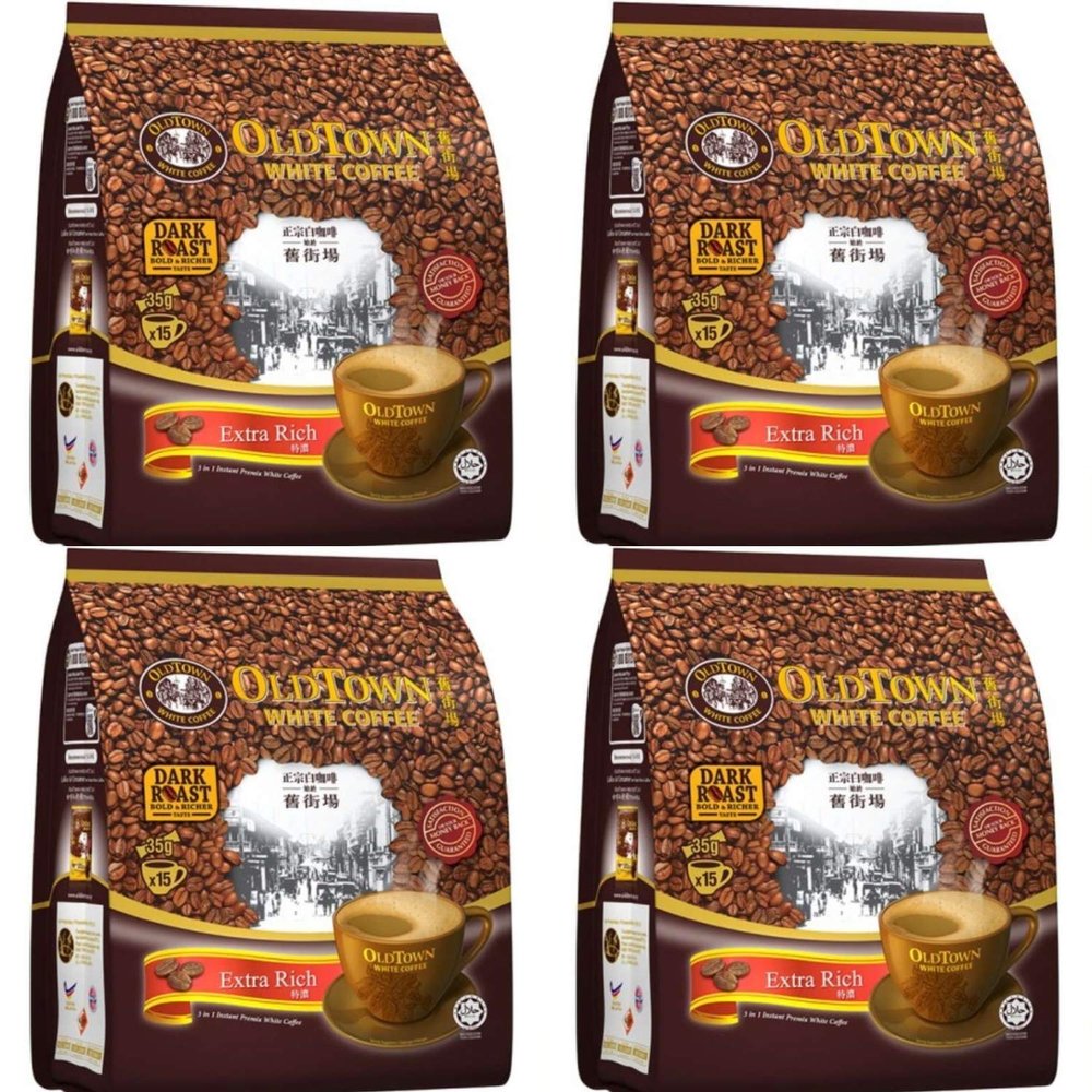 Old Town White Coffee 3 in 1 Extra Rich Flavor Dark Roast (4 pack x 15 sachets) Imported from Malaysia