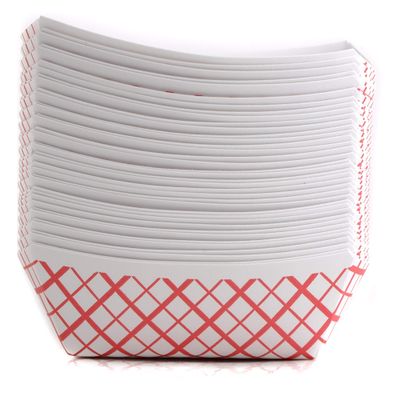 400ct Heavy Duty Disposable Paper Food Tray (2 LB) - Red Check Food Tray, USA MADE, Recyclable, Biodegradable, Compostable, Great for Picnics, Carnivals, Party, Camping, BBQ, Restaurants, Fries