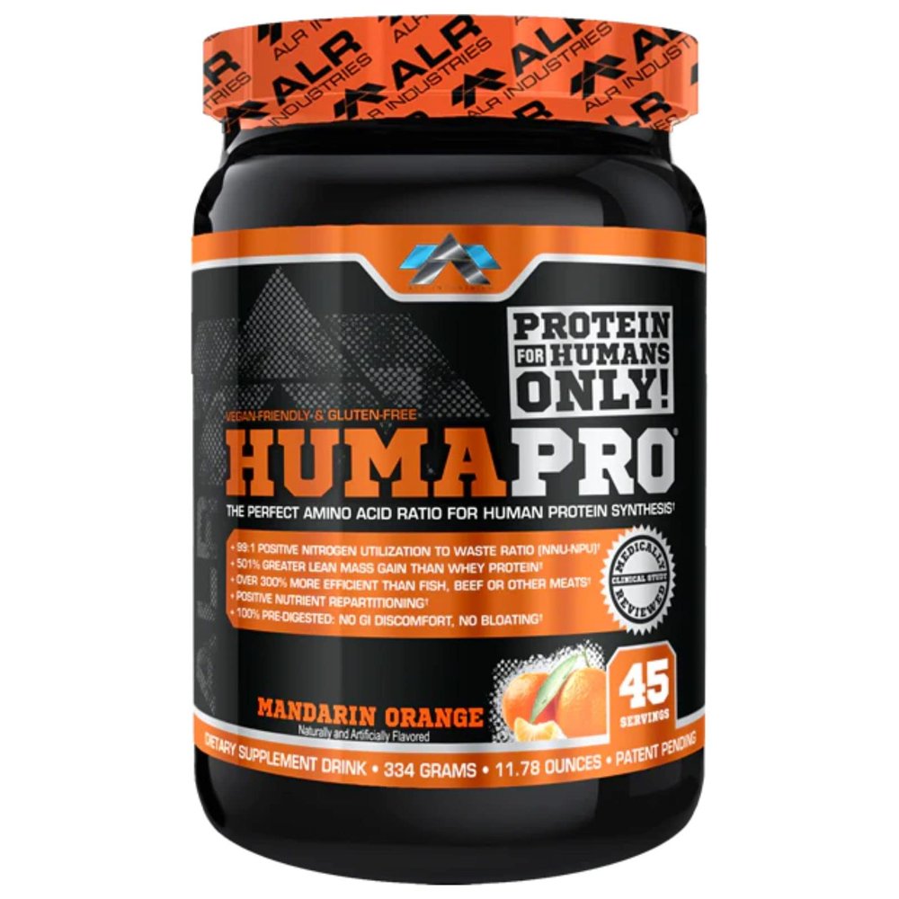 ALR Industries Humapro | Amino Acids Protein Matrix for Humans | 99% Utilization for Lean Muscle | Vegan, Gluten Free | 334g / 45 Servings (Mandarin Orange)