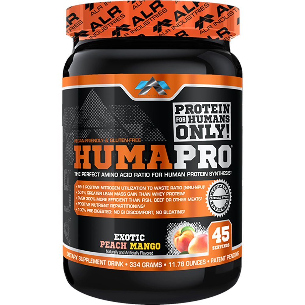 ALR Industries Humapro | Amino Acids Protein Matrix for Humans | 99% Utilization for Lean Muscle | Vegan, Gluten Free | 334g / 45 Servings (Exotic Peach Mango)