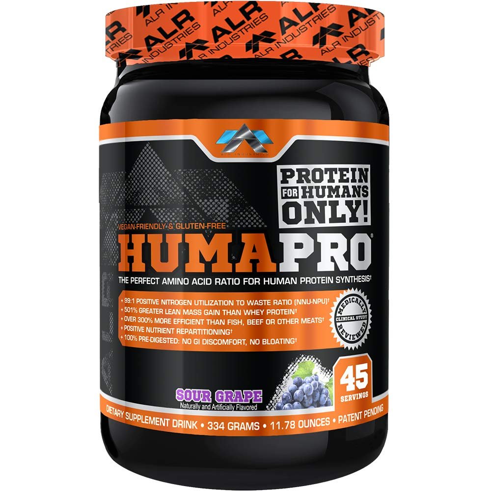 ALR Industries Humapro | Amino Acids Protein Matrix for Humans | 99% Utilization for Lean Muscle | Vegan, Gluten Free | 334g / 45 Servings (Sour Grape)