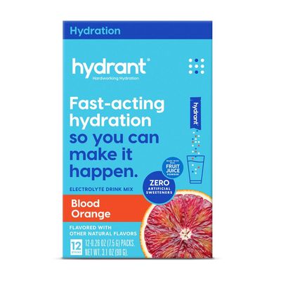 Hydrant - Hydration Powder, Blood Orange Flavor, 12 Individual Instant Electrolyte Rehydration Packets - Low Sugar Drink Mix for Daily Use, Travel & Workouts