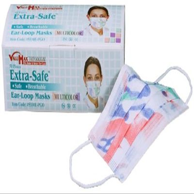 ValuMax 5330E-PGO Extra-Safe Disposable Earloop Face Masks, Non-Woven Inner Layer, High Filtration, Multicolor PGO, Box of 50