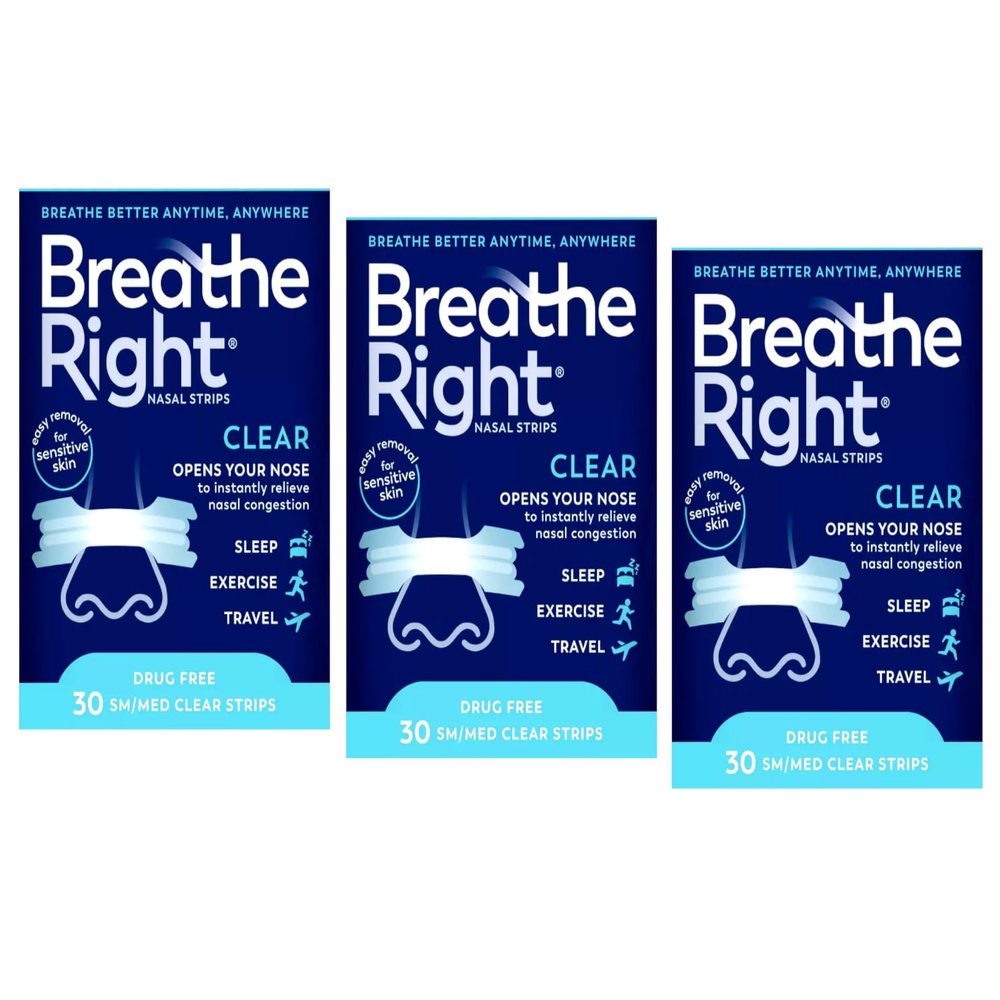 Breathe Right Nasal Strips, Small/Medium, Clear, 30 Count (Pack of 3)