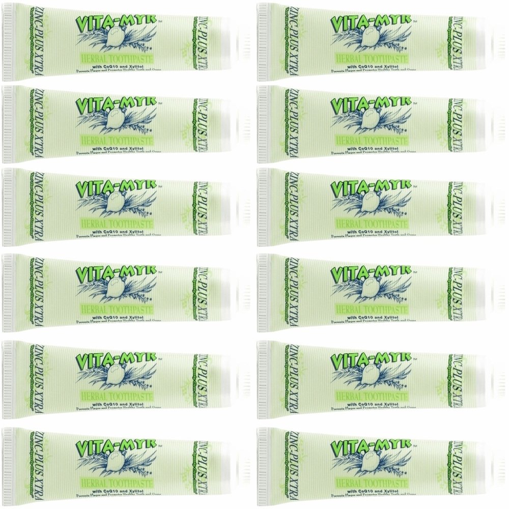 12 Pk VITA-MYR Herbal Zinc Plus Xtra Natural Toothpaste - Safe & Effective 5.4 oz - No Sugar, No Fluoride, No SLS, No Aspartame, No Saccharin