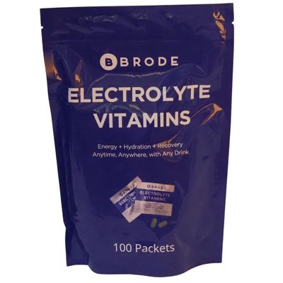 Brode Electrolyte Vitamin - Portable Zero-Sugar Electrolyte Tablets - for Sports, Nightlife, Jet Lag, 5 Essential Electrolytes + 9 Vitamins 100-Packets