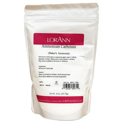 LorAnn Oils Baker's Ammonia (Ammonium Carbonate) - Ideal for Springerle & Thin, Crispy Cookies, Perfect with Wooden Cookie Molds, Hirschhornsalz Hartshorn Ammonium Carbonate For Baking - 16oz