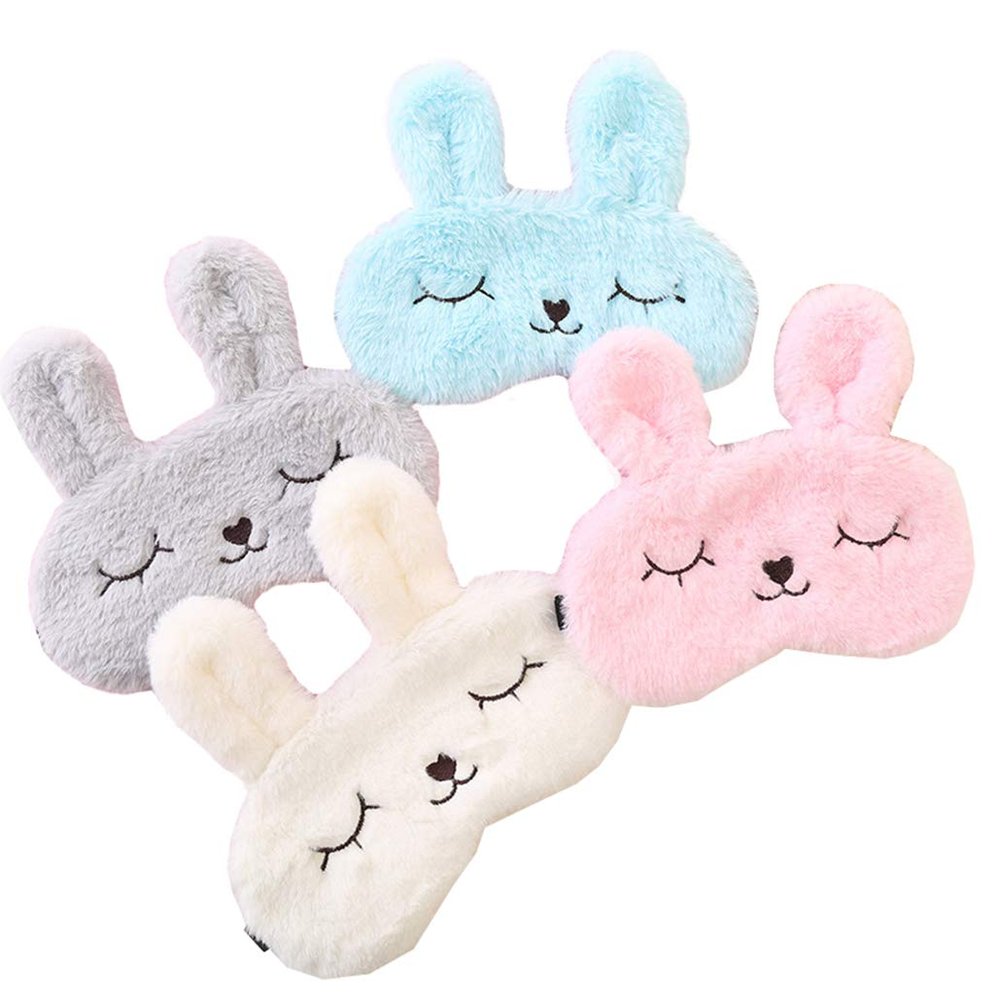 4 Pack Cute Animal Rabbit Sleeping Eye Mask Soft Plush Blindfold Sleep Masks Eye Cover for Kids Girls Women Home Sleeping Traveling