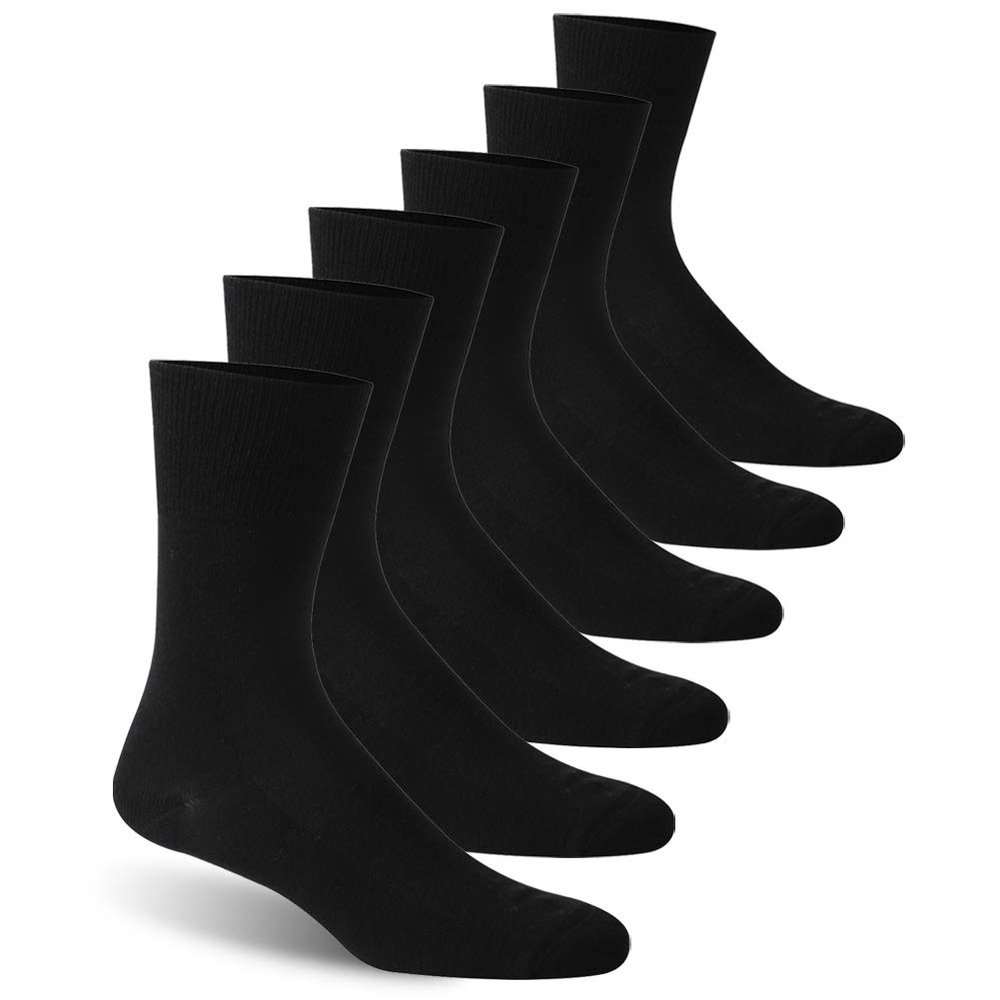 Facool Diabetic Socks for Men Women, Comfortable Cotton Loose Fit Circulatory Medical Socks for Diabetes, Circulation, Swollen Feet, Neuropathy, Edema, Pregancy, 6 Pairs Black L