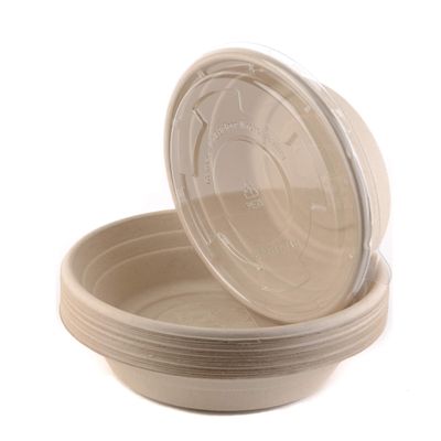 100 Count - EcoQuality 29oz Round Disposable Bowls with Lids Natural Sugarcane Bagasse Bamboo Fibers Sturdy Compostable Eco Friendly Environmental Paper Plastic Bowl Alternative Tree Free