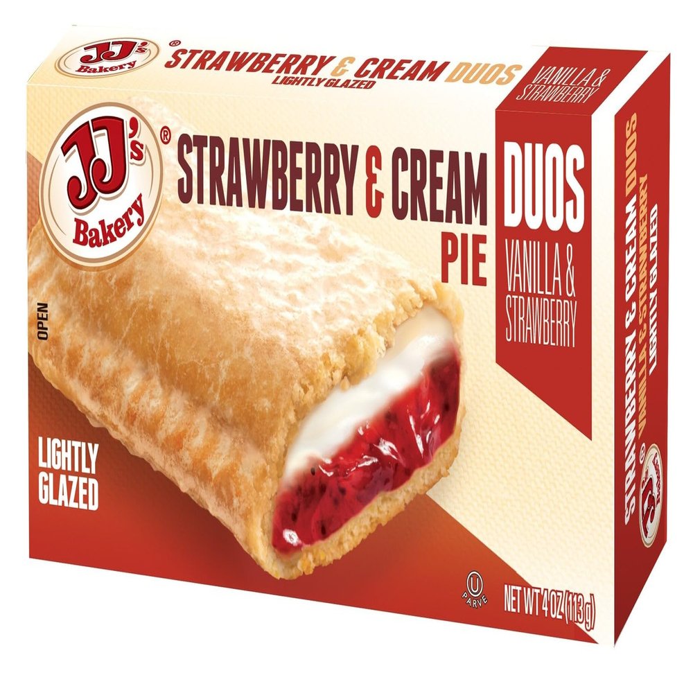 JJ's Bakery Duos Strawberry & Cream Snack Pies, Individual Dessert, Fresh-Baked, Perfect for Snacks, Nut-Free, Kosher Parve, 4 Oz Each (Pack of 6)