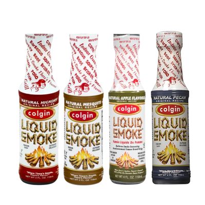 Colgin Liquid Smoke Bundle Hickory, Mesquite, Apple, & Pecan Flavors (4 oz each) for Home Cooks and BBQ Enthusiasts | Assorted Organic Liquid Smoke for Cooking, Grilling, & Marinades (4 pack)