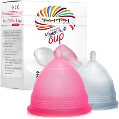 Talisi Menstrual Cups Set of 2 - Reusable Period Kit (Small & Large Sizes) - Super Soft Silicone Regular & Heavy Flow - Feminine Hygiene Products, Tampon & Pad Alternative - Organic Copa Menstrual