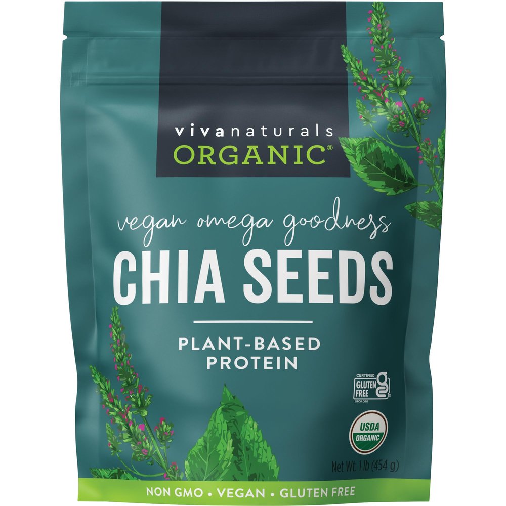 Viva Naturals Organic Chia Seeds, 1 lb, 16 Oz Plant-Based Omega-3 and Vegan Protein, Gluten Free & Non-GMO, Perfect for Smoothies, Salads & Chia Pudding
