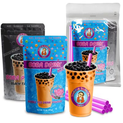 Premium THAI ICED TEA Boba Tea Kit Includes Tea Powder, Real Tapioca Pearls & Straws By Buddha Bubbles Boba