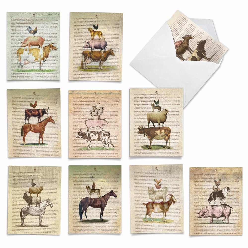 The Best Card Company 10 Assorted Thank You Notecards Boxed Set 4 x 5.12 Inch with Envelopes (10 Designs, 1 Each) Farm Stand M6595TYG