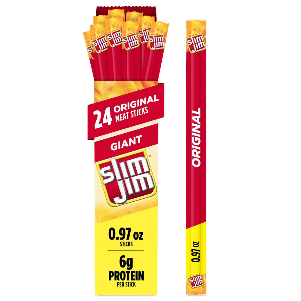 Slim Jim Giant Smoked Meat Sticks, Original Flavor, 6g Protein Per Stick, 0.97 oz. (24 Count)