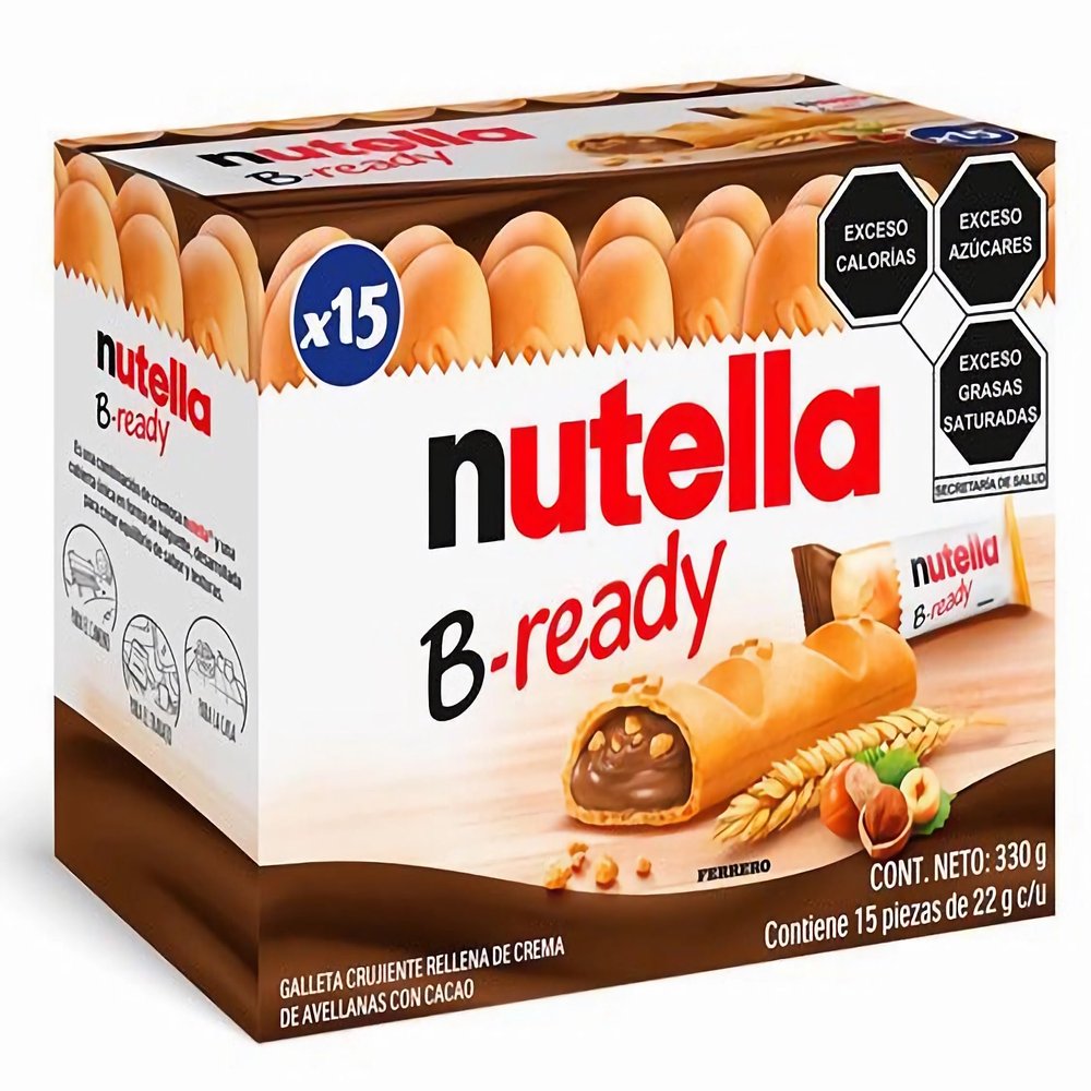 Ferrero: "Nutella B-ready " a crisp wafer of bread in the form of mini baguette stuffed with a creamy Nutella 15 pieces 10.13 oz (286g) [ Italian Import ]