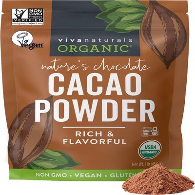 Organic Cacao Powder, Unsweetened, 1 lb (454 g)  Rich Dark Chocolate Flavor, Perfect for Baking, Smoothies & Hot Chocolate  Vegan, Keto, Paleo, Non-GMO & Gluten-Free Cocoa Powder