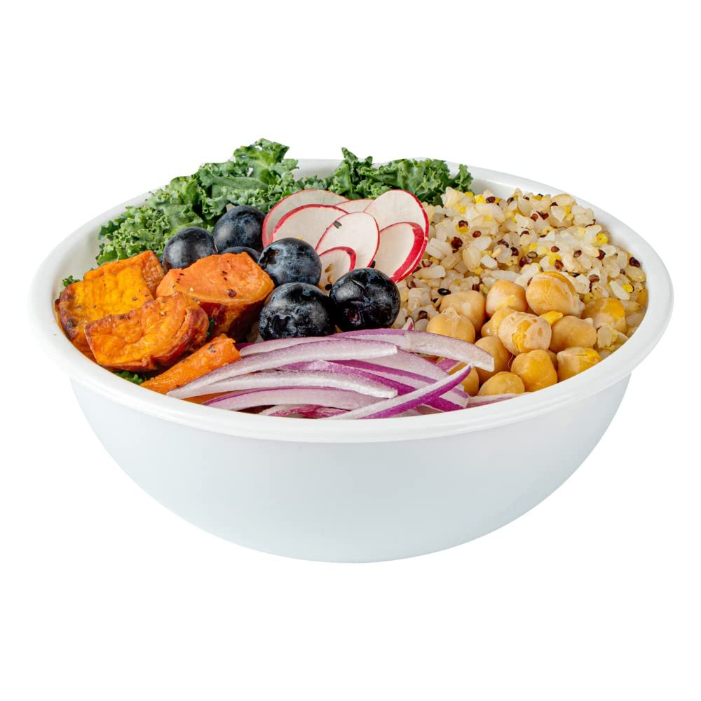 18 Ounce Plastic Salad Bowls, 200 Recyclable White Plastic Bowls - Disposable, Large, White Plastic To Go Bowls, Lids Sold Separately, For Pastas, Salads, And More - Restaurantware