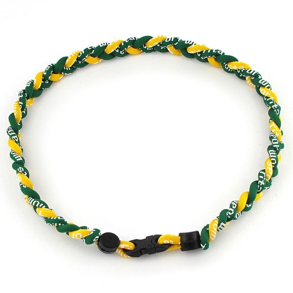 MapofBeauty 18" Fashion Three Braided Rope Sport Style Tornado Necklace (Green/Yellow)