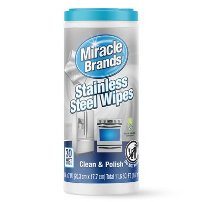 MiracleWipes for Stainless Steel, Great for Kitchen and Appliances, Including Oven, Refrigerator, Dishwasher, Microwave, Sink, Hood, Grill, Removes Fingerprints and Smudges - 30 Count