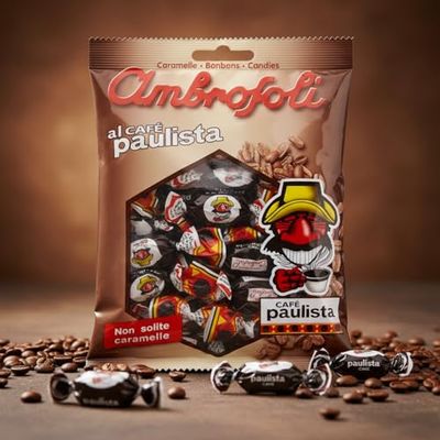 Ambrosoli Italian Coffee Candy, Made in Italy with Mono-origin Arabica Coffee Beans - Caff Espresso Filled Candy - Italian Hard Candy Individually Wrapped - Caf Paulista (5.29 oz | 150 g)