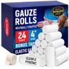 24 Gauze Rolls - 4" x 4.1yd - Soft and Breathable Rolled Gauze - Latex-Free Premium Individually Wrapped Bandages with Bonus Tape - First Aid Conforming Stretch Wrap for Wound Care - Vet Wrap view 1