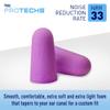 Flents Protechs Foam Ear Plugs, 70 Pair for Sleeping, Snoring, Loud Noise, Traveling, Concerts, Construction, Studying, Work, Shooting, NRR 33, Noise Cancelling, Disposable Purple, Made in the USA view 3