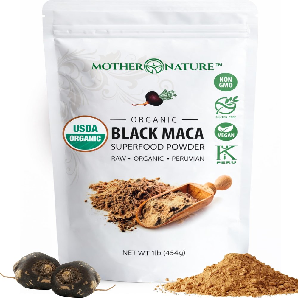 Black Maca Root Powder - Organic Peruvian Maca for Men - Strength, Endurance & Performance Support - Raw, Non-GMO, USDA Certified - 16oz Bulk Supply