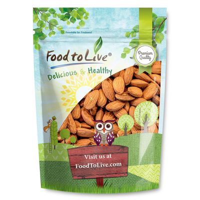 Food to Live California Almonds, 8 Ounces  Supreme, Whole, Raw, Unsalted, Unroasted Nuts, Natural