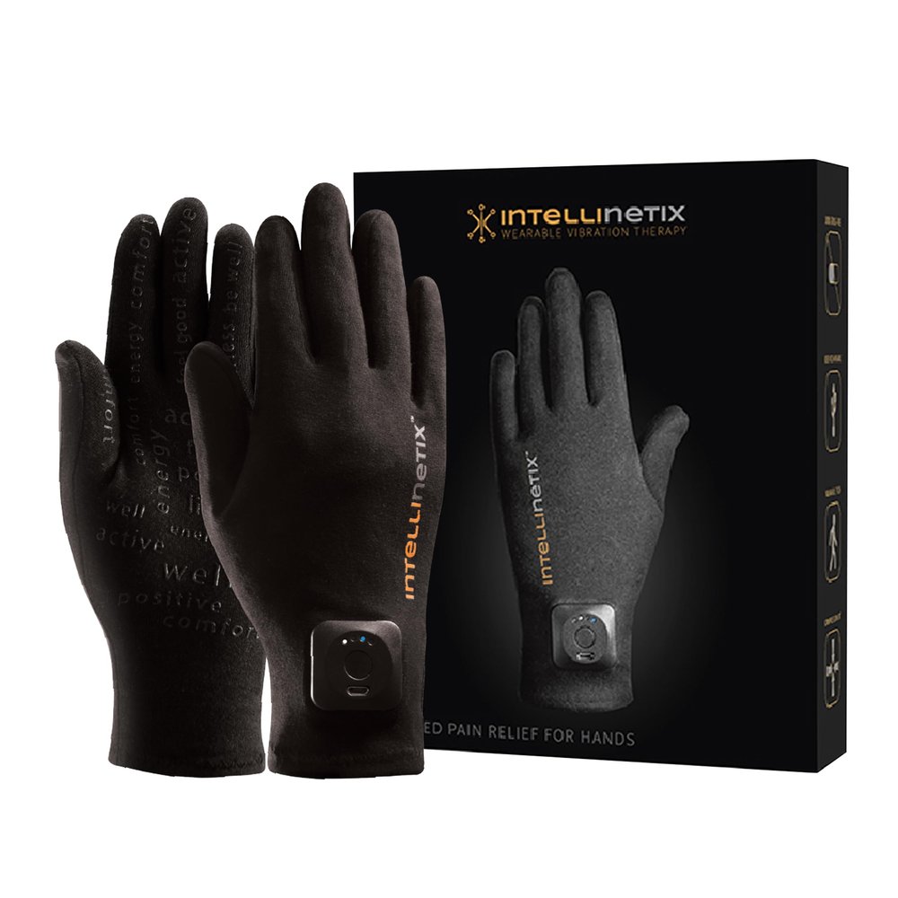 Brownmed Intellinetix Therapy Gloves - Compression Hand Gloves for Pain Relief - Wearable Vibration Therapy Massager - Large
