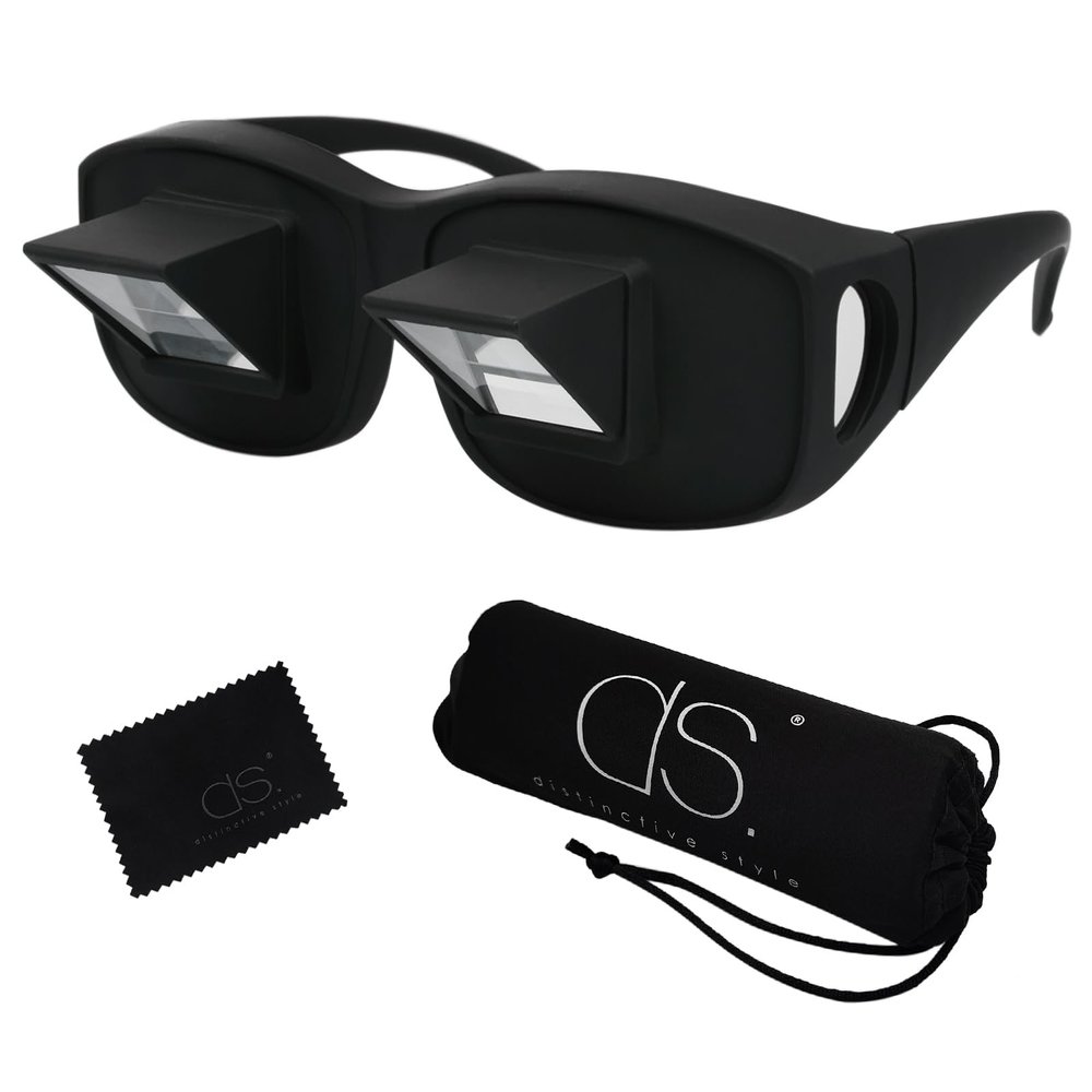 DS. DISTINCTIVE STYLE Lazy Readers Glasses Prism Glasses Lying Down Bed Horizontal Watching TV Reading Spectacles Horizontal Glasses - Black