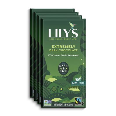 Extremely Dark chocolate Bar by Lily's | Stevia Sweetened, No Added Sugar, Low-Carb, Keto Friendly | 85% Cocoa | Fair Trade, Gluten-Free & Non-GMO | 4 Pack
