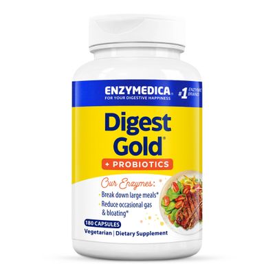 Enzymedica Digest Gold + Probiotics, 2-in-1 Digestive Enzymes & Probiotic Support, Promotes Gut Health with 1 Billion Active Cultures, 180 Capsules