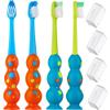 Trueocity Kids Toothbrush 4 Pack - Soft Contoured Bristles - Child Sized Brush Heads (3-10 Year Old) - Suction Cup for Fun & Easy Storage - Girl & Boy Set (Blue & Orange) view 1