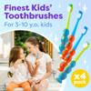 Trueocity Kids Toothbrush 4 Pack - Soft Contoured Bristles - Child Sized Brush Heads (3-10 Year Old) - Suction Cup for Fun & Easy Storage - Girl & Boy Set (Blue & Orange) view 2
