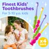 Kids Toothbrush 4 Pack - Soft Contoured Bristles - Child Sized Brush Heads (3-10 Year Old) - Suction Cup for Fun & Easy Storage - Girl & Boy Set (Green & Pink) view 2