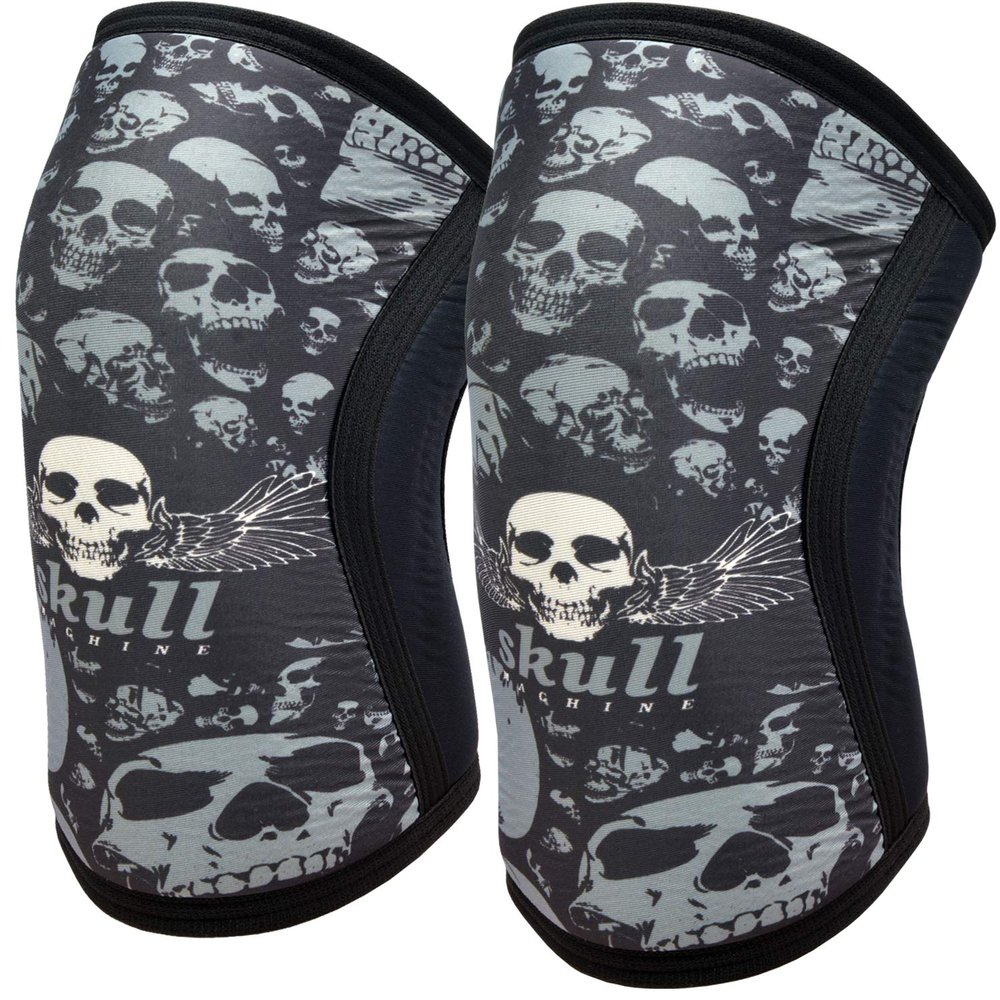 Knee Sleeves (1 Pair), 7mm Neoprene Compression Knee Braces, Great Support for Cross Training, Weightlifting, Powerlifting, Squats, Basketball and More (Skull, Medium)