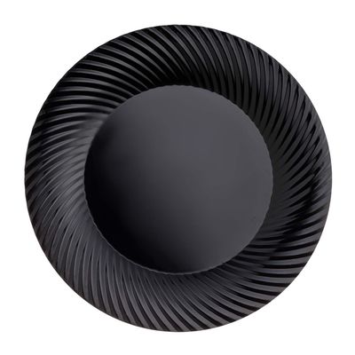 Party Essentials Disposable Plastic Tableware with Swirled Designed Rims, Black, 10" Dinner Plates, 40-Count