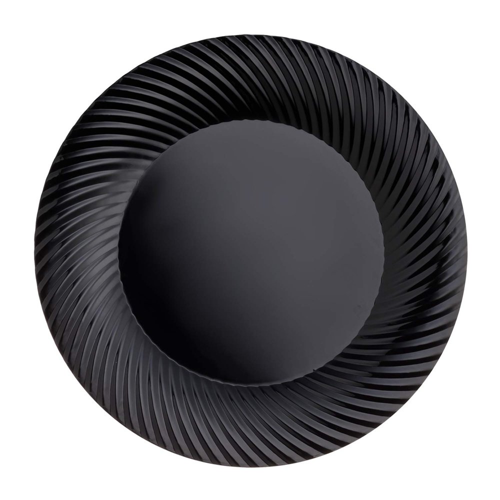 Party Essentials Disposable Plastic Tableware with Swirled Designed Rims, Black, 10" Dinner Plates, 40-Count