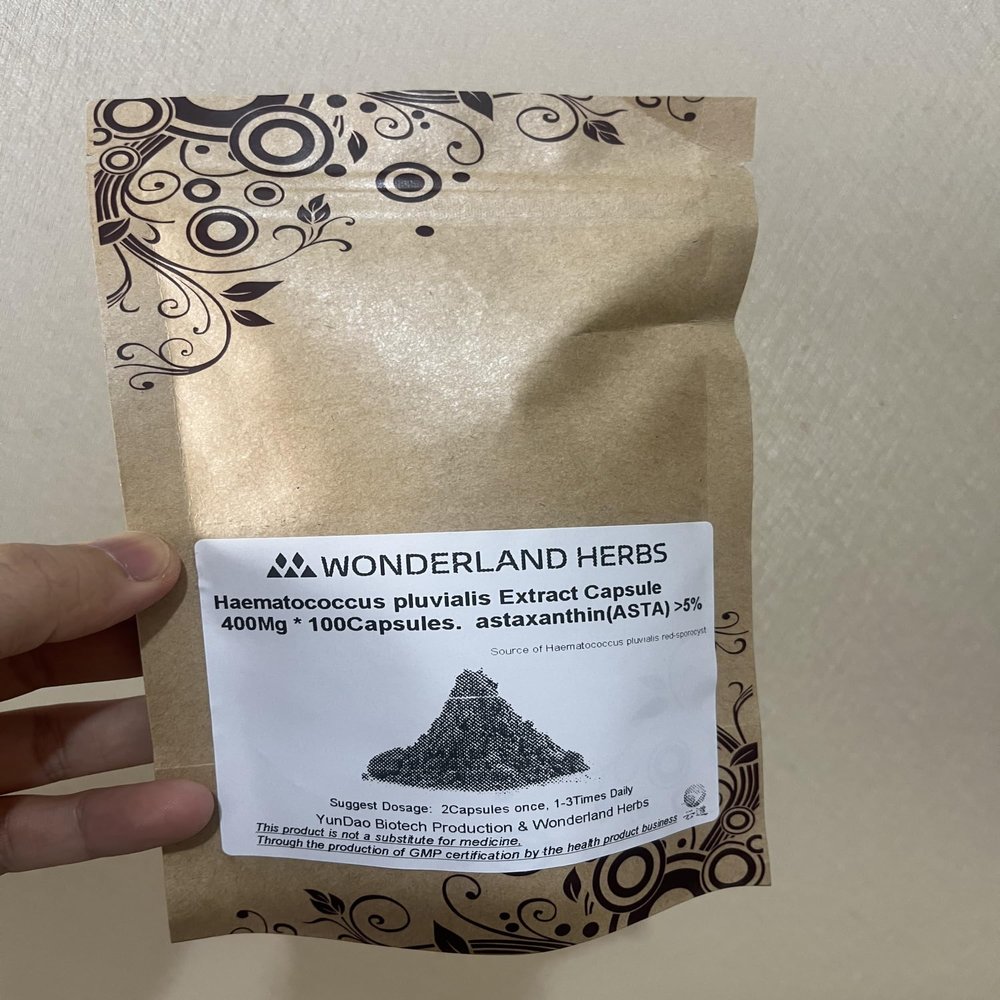 WonderLand Herbs Organic Haematococcus pluvialis Extract Capsule,400Mg * 100 Capsules (No Additives), astaxanthin (ASTA) > 5%, The Strongest antioxidants Supplement, Free Radical scavenging