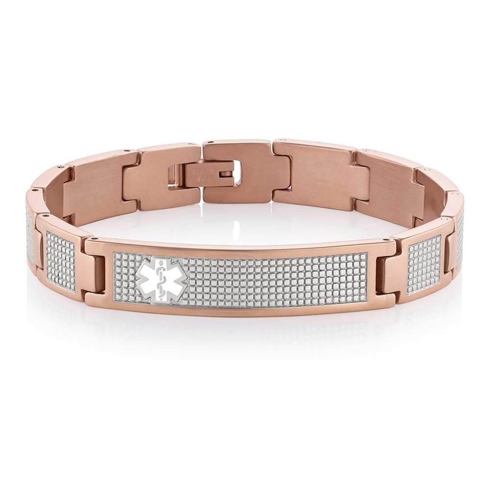 American Medical ID  Lynx Shine Medical ID Alert Bracelet  Rose Gold Tone Over Stainless Steel, for 6-7" wrist, 3 Lines Personalized Engraving Included